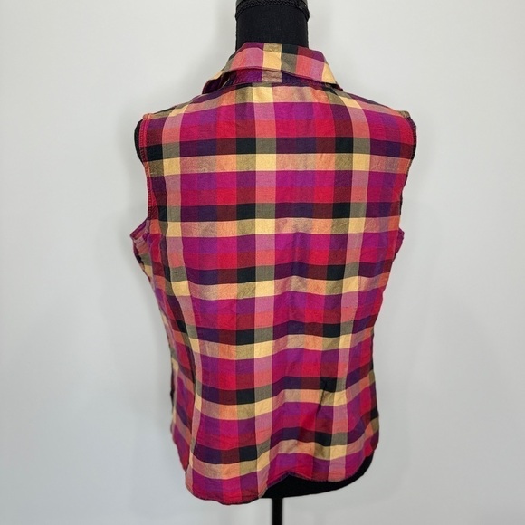Robbie Bee 100% Silk Sleeveless Collared Button Up (Sz 14) - Picture 5 of 8